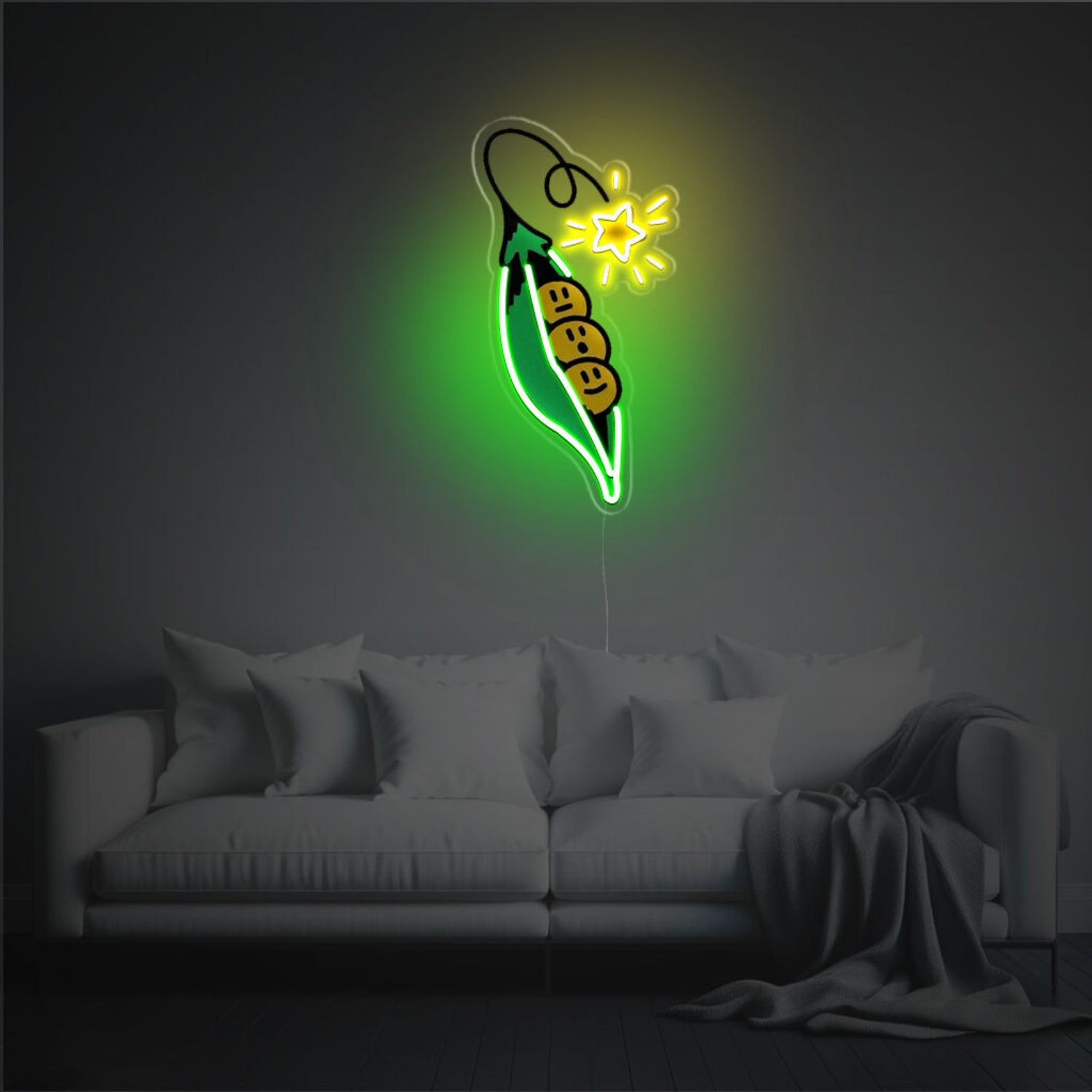 Pea With Yellow Shining Star Led Neon Acrylic Artwork | Shineneon