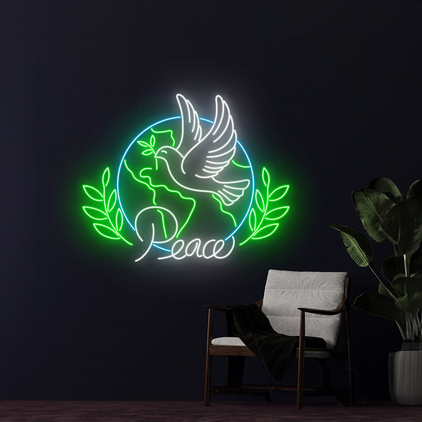 Peace Earth Dove Neon Sign