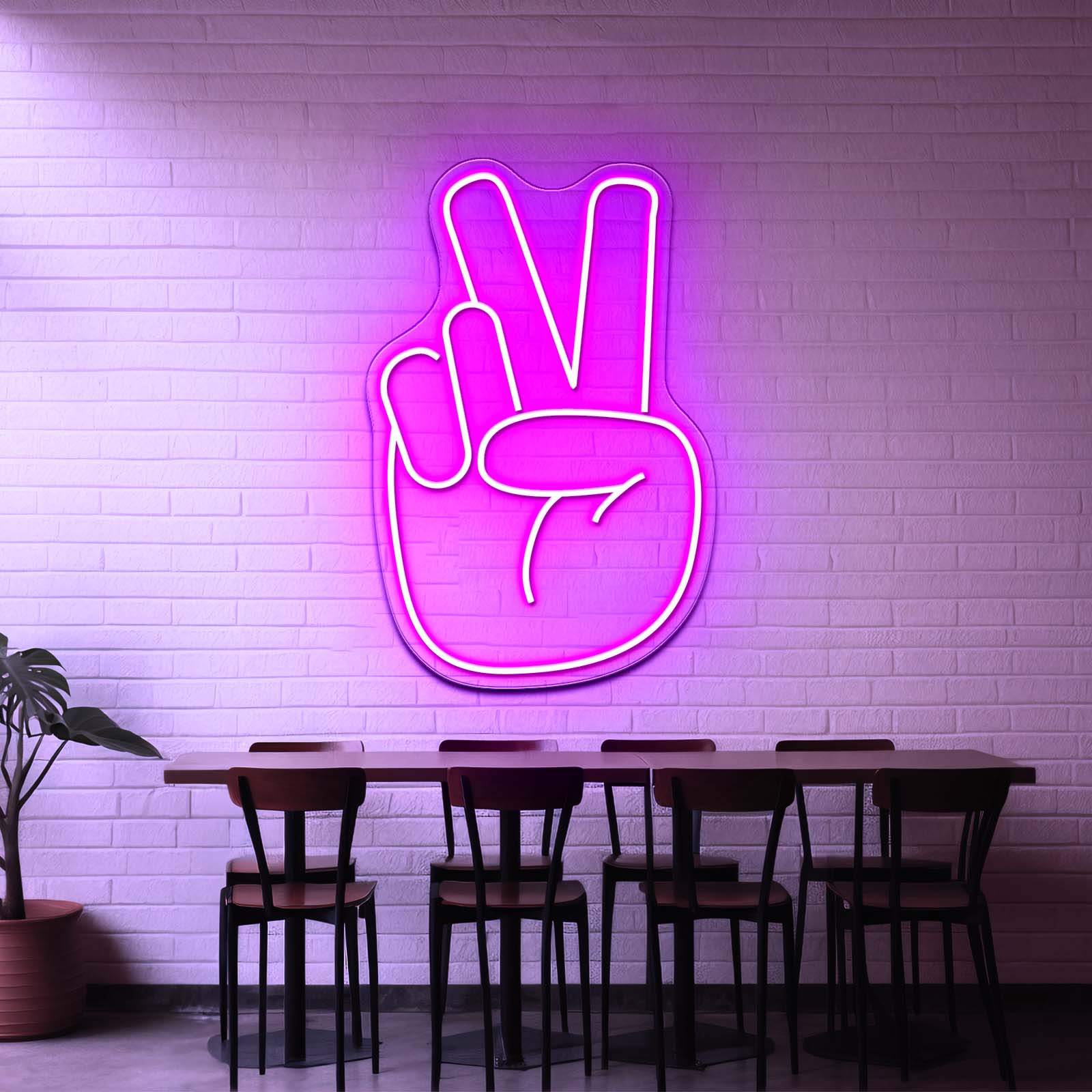Peace Hand Cheap Neon Signs - Neon sign mounted on wall in room