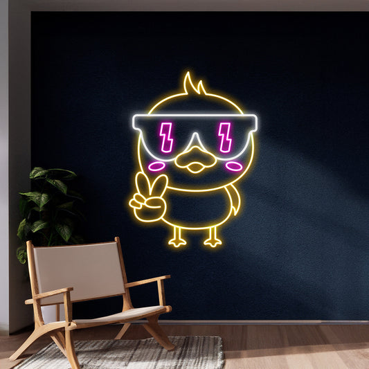 Peace Hand Glasses Duck Neon Light