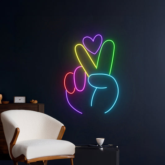 Peace Hand Heart Neon Sign