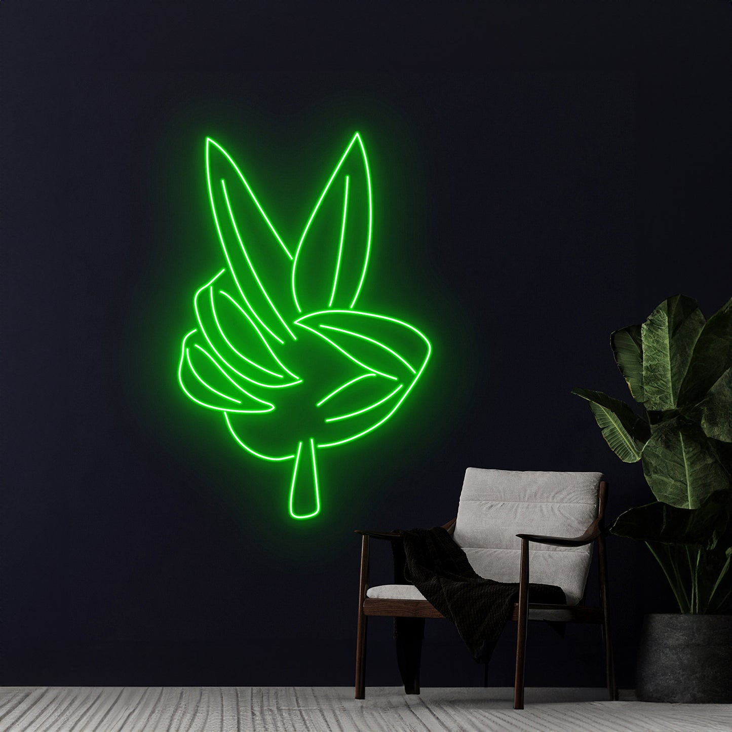 Peace Hand Weed Leaf Neon Light