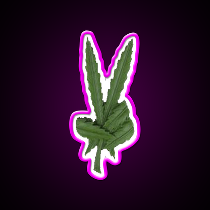 Peace Leaf Hemp Inspired Green Leaf Led Neon Sign Rgb Color - Neon sign mounted on wall in room