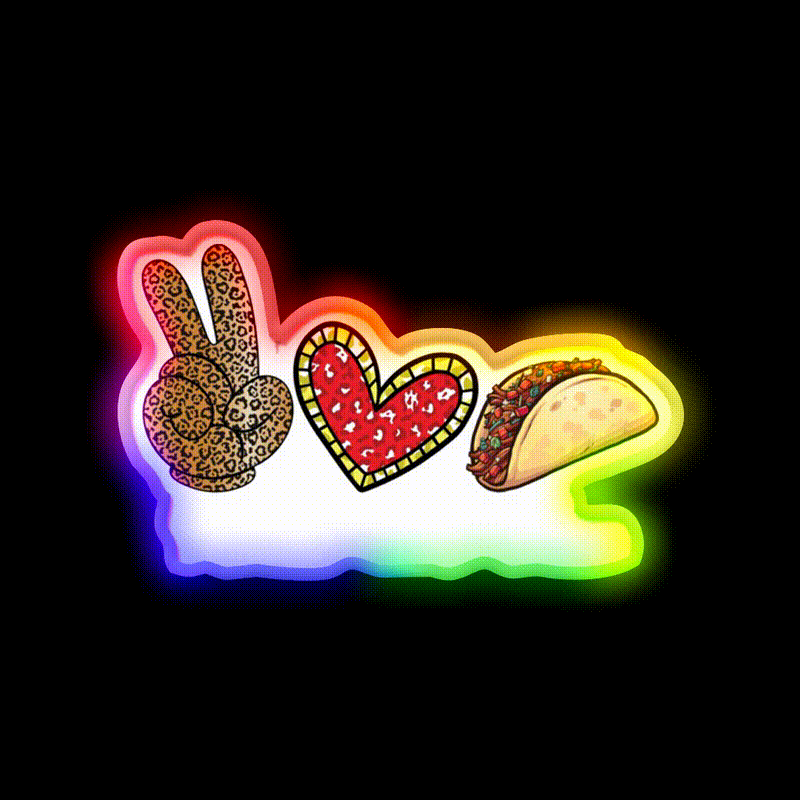 Peace Love Taco Funny Cinco De Mayo Mexican Taco Led Neon Sign Rgb Color - LED neon sign close-up detail