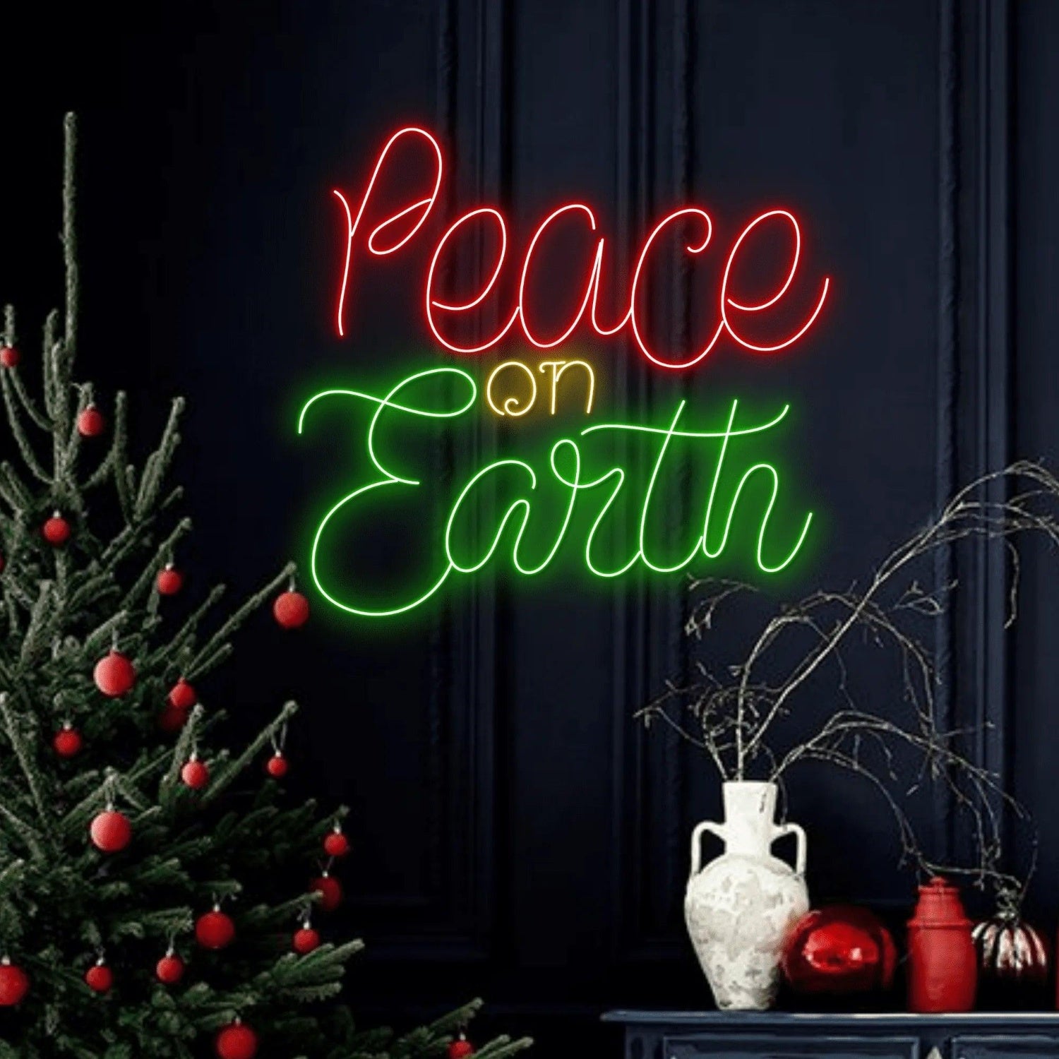Peace On Earth Red Green Yellow Led Neon Sign For Christmas Indoor Decor | Shineneon