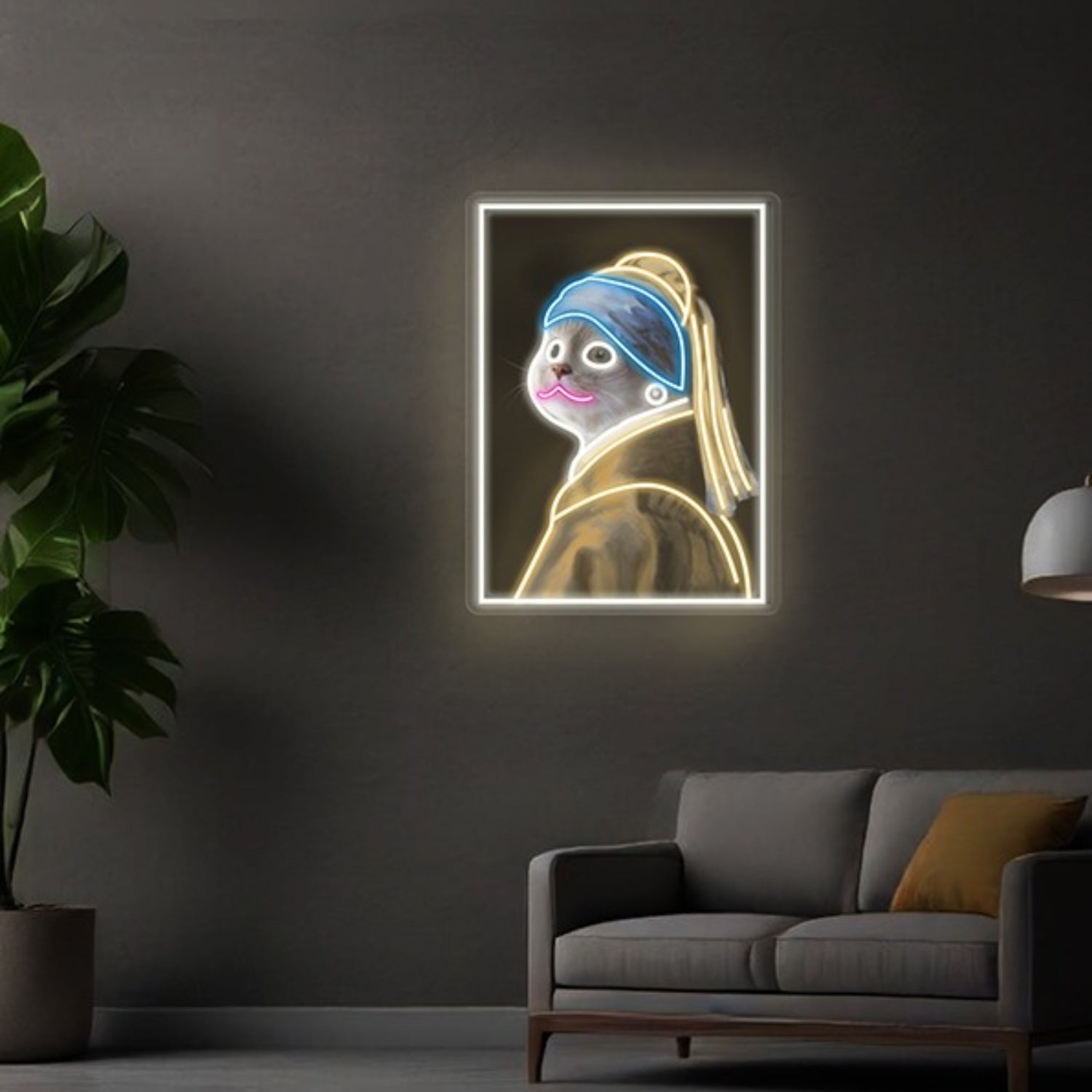 Pearl Earring Cat Lady Uv Print Led Neon Sign Wall Art Decor | Shineneon