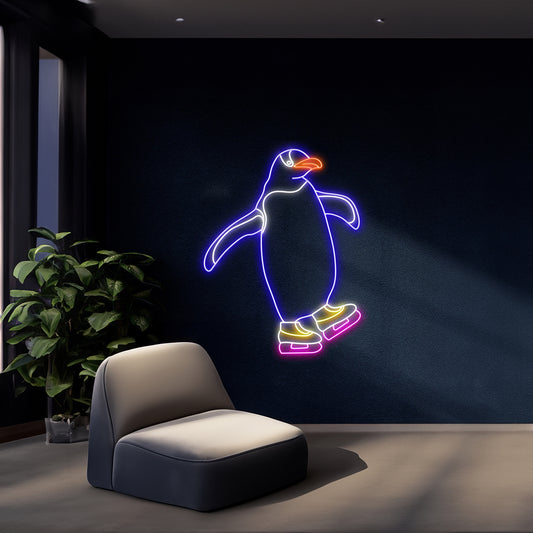 Penguin Ice Skates Neon Sign