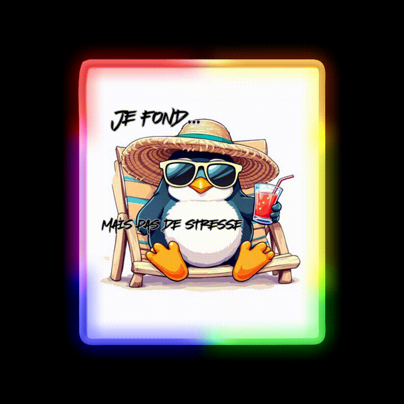 Penguin On Vacation Cocktail Bar Decor Led Neon Sign Rgb Color - LED neon sign close-up detail