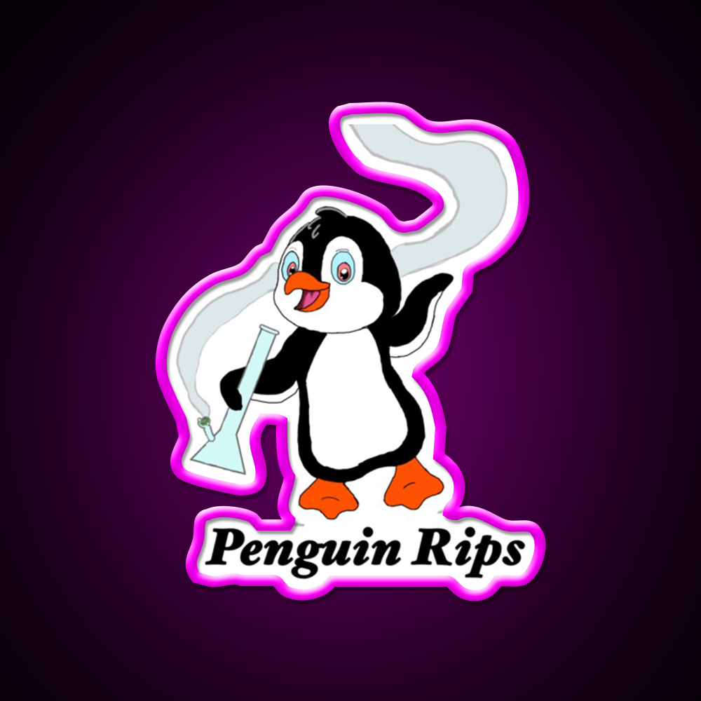 Penguin Rips Hemp Inspired Green Leaf Led Neon Sign Rgb Color - Neon sign mounted on wall in room