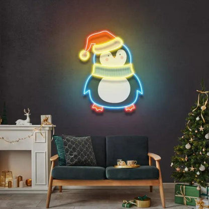 Penguin With Xmas Hat And Scarf Led Neon Sign For Christmas Home Decor | Shineneon