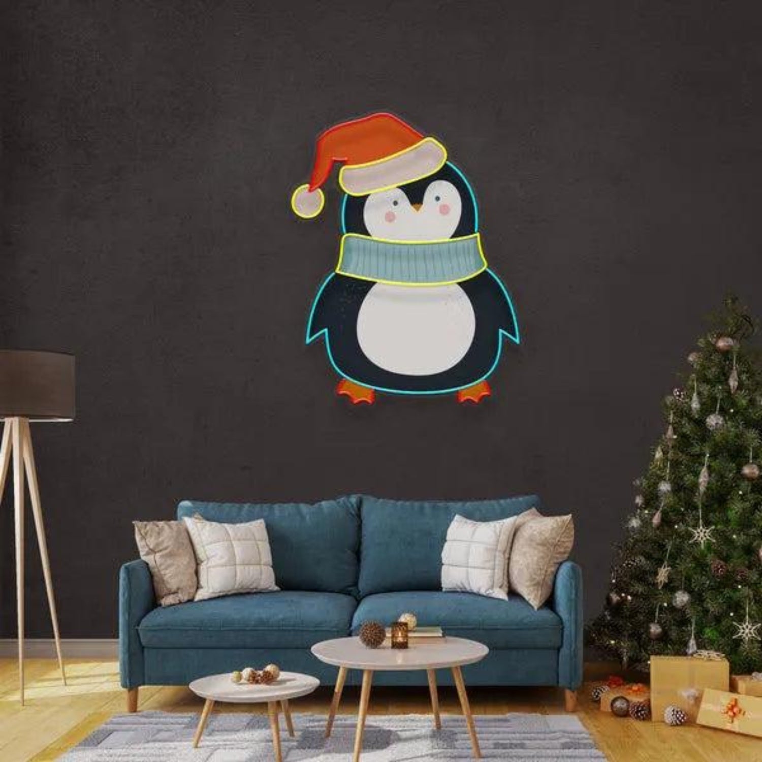 Penguin With Xmas Hat And Scarf Led Neon Sign For Christmas Home Decor | Shineneon