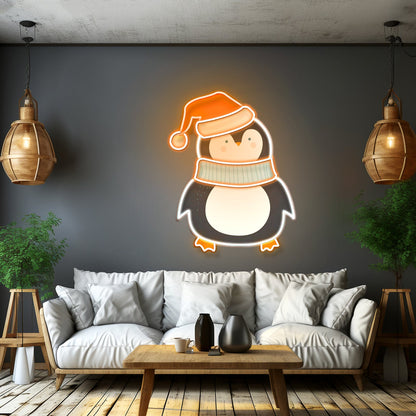 Penguin With Xmas Hat Led Neon Acrylic Artwork For Sale - Shineneon