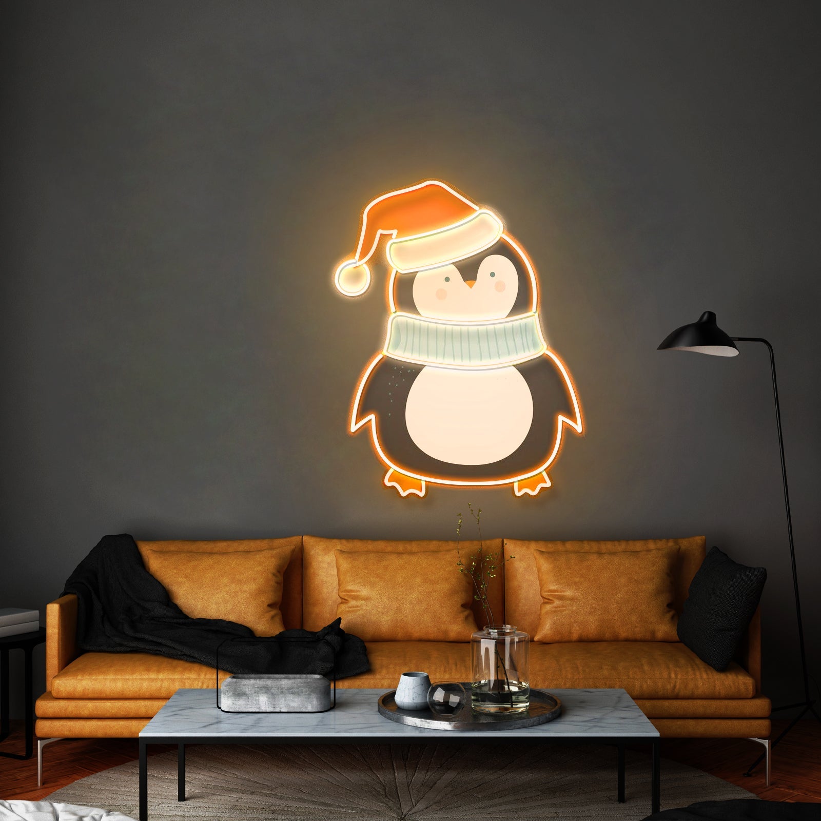 Penguin With Xmas Hat Led Neon Acrylic Artwork For Sale - Shineneon