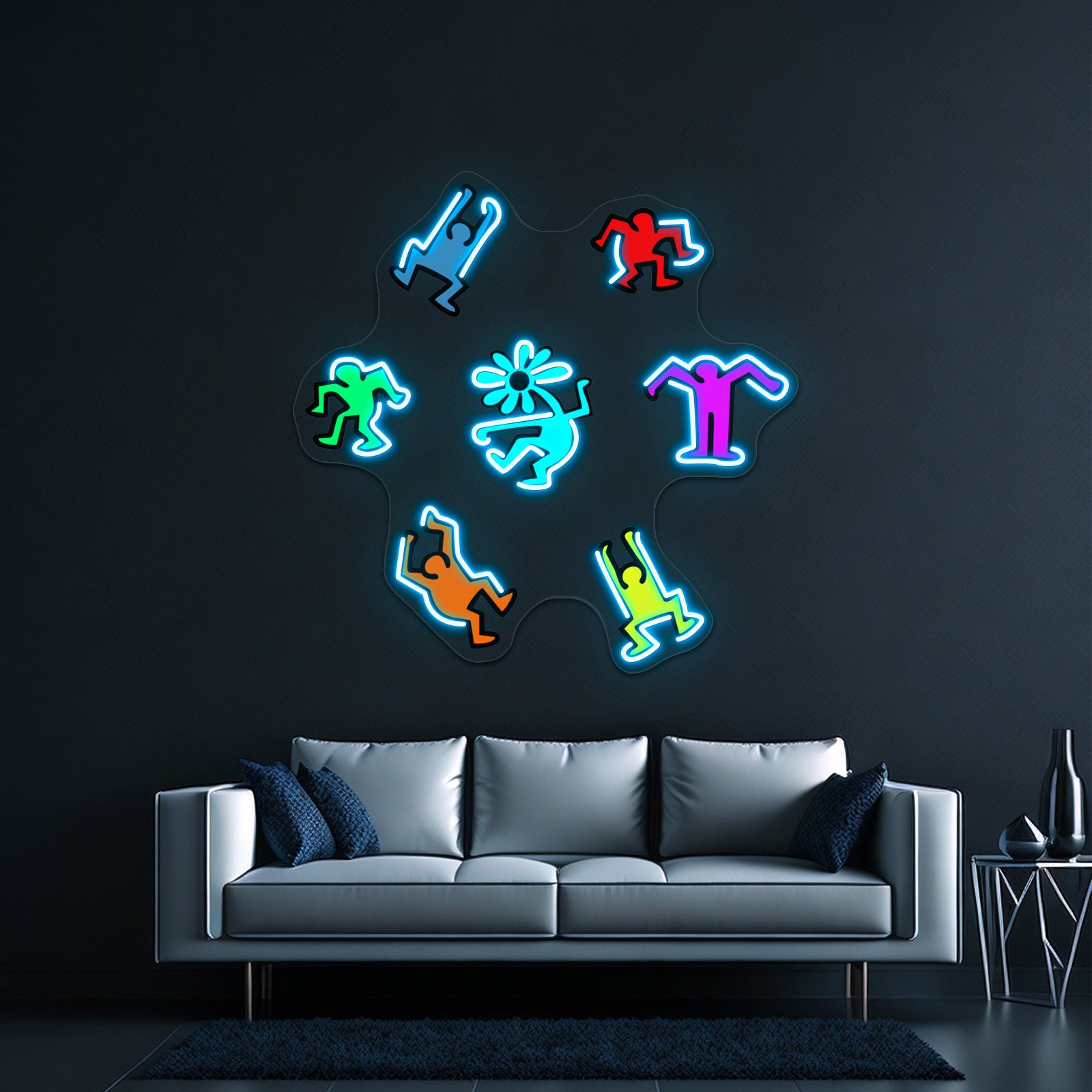 People Dance Flower Kieth Colorful Haring Pop Artwork Neon Wall Sign | Shineneon