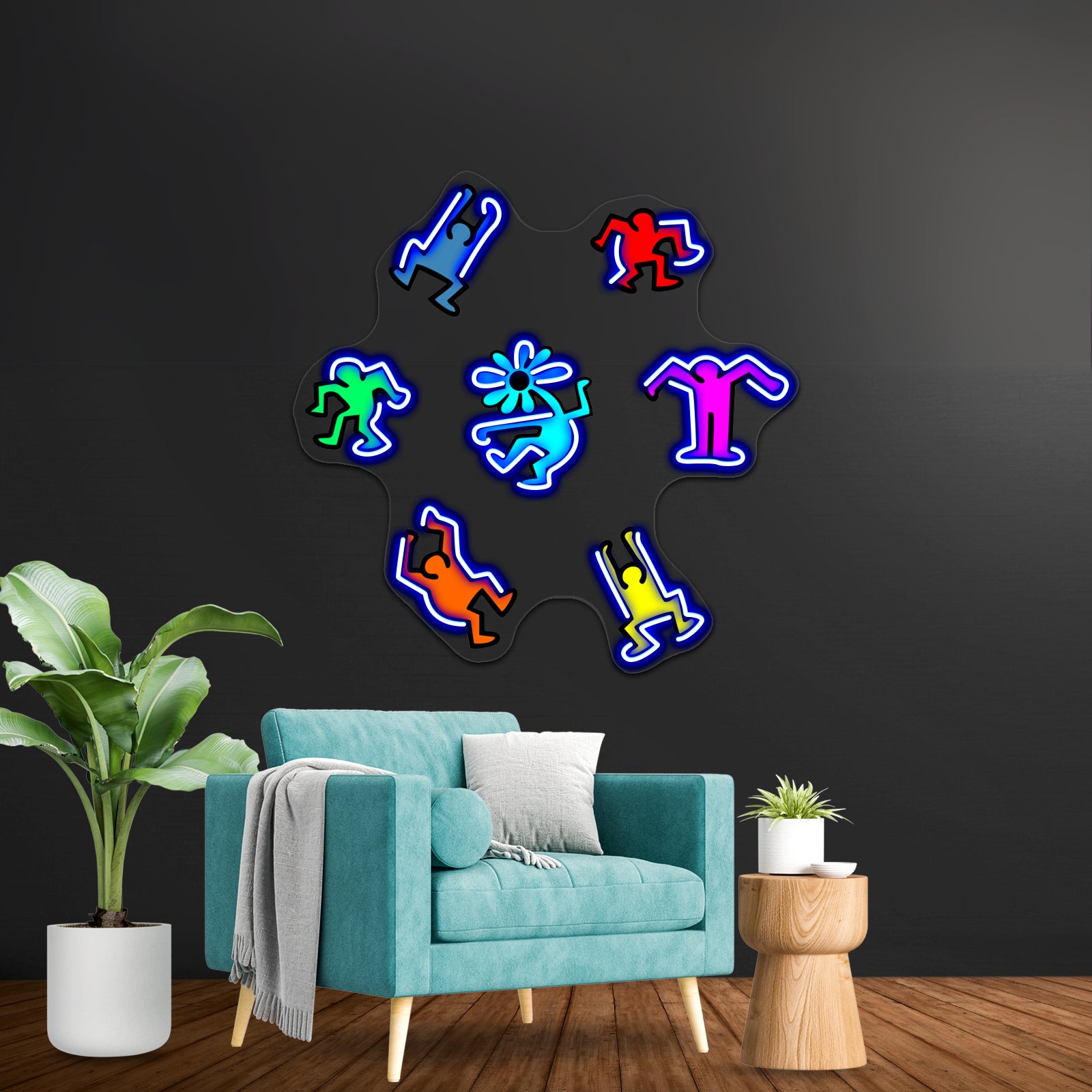 People Dance Flower Kieth Colorful Haring Pop Artwork Neon Wall Sign | Shineneon