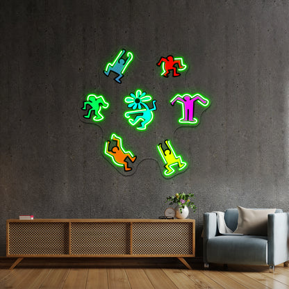 People Dance Flower Kieth Colorful Haring Pop Artwork Neon Wall Sign | Shineneon