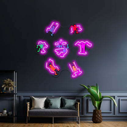 People Dance Flower Kieth Colorful Haring Pop Artwork Neon Wall Sign | Shineneon