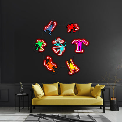 People Dance Flower Kieth Colorful Haring Pop Artwork Neon Wall Sign | Shineneon
