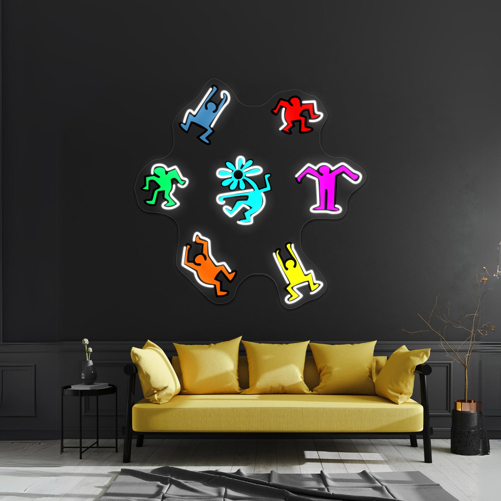 People Dance Flower Kieth Colorful Haring Pop Artwork Neon Wall Sign | Shineneon