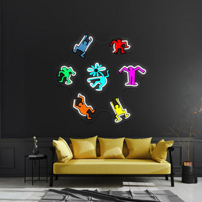 People Dance Flower Kieth Colorful Haring Pop Artwork Neon Wall Sign | Shineneon