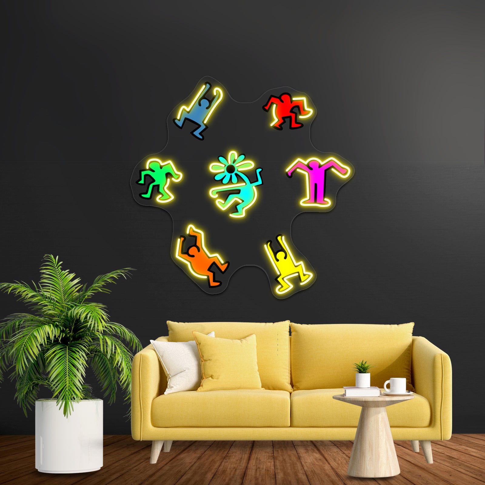 People Dance Flower Kieth Colorful Haring Pop Artwork Neon Wall Sign | Shineneon