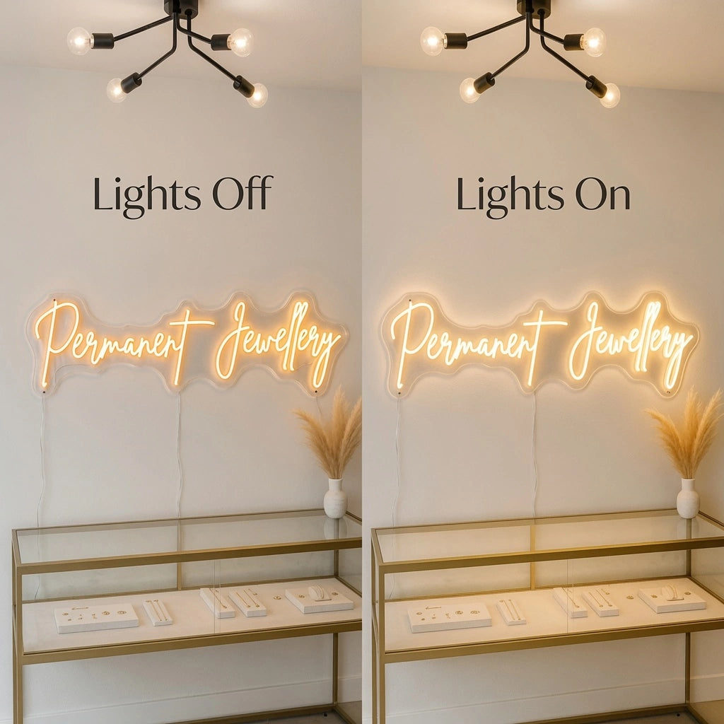 Permanent Jewelry LED Neon Sign - 06 Day Night Comparison
