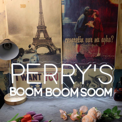 Perrys Boom Boom Boom White Led Neon Sign - Shineneon