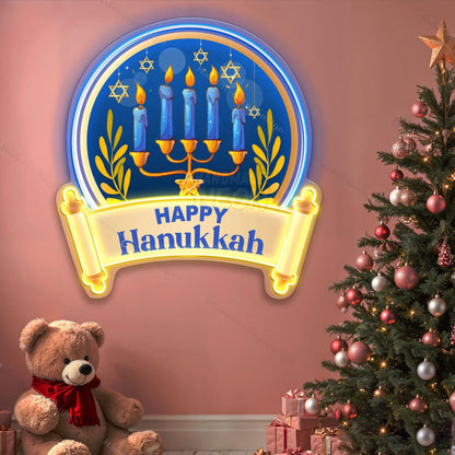 Personalized Happy Hanukkah Acrylic Led Neon Sign Gift Menorah | Shineneon