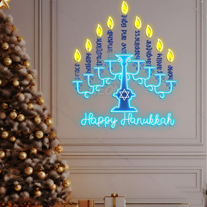 Personalized Happy Hanukkah Chanukah Jewish Holiday Acrylic Led Sign | Shineneon