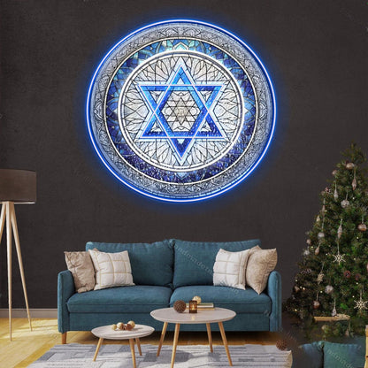 Personalized Jewish Star of David Stained Glass Hanukkah Acrylic Led Neon Sign | Shineneon