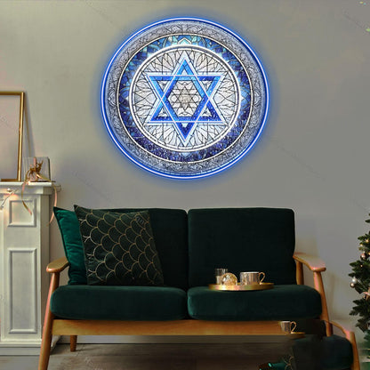 Personalized Jewish Star of David Stained Glass Hanukkah Acrylic Led Neon Sign | Shineneon