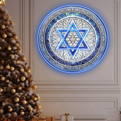 Personalized Jewish Star of David Stained Glass Hanukkah Acrylic Led Neon Sign | Shineneon