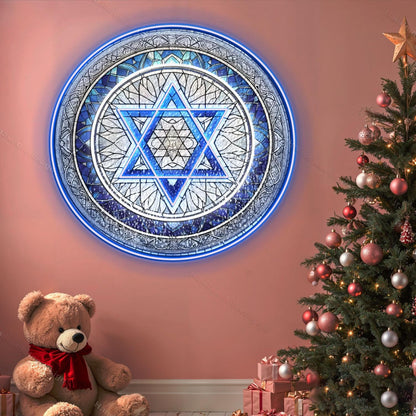 Personalized Jewish Star of David Stained Glass Hanukkah Acrylic Led Neon Sign | Shineneon