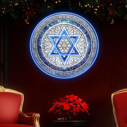 Personalized Jewish Star of David Stained Glass Hanukkah Acrylic Led Neon Sign | Shineneon