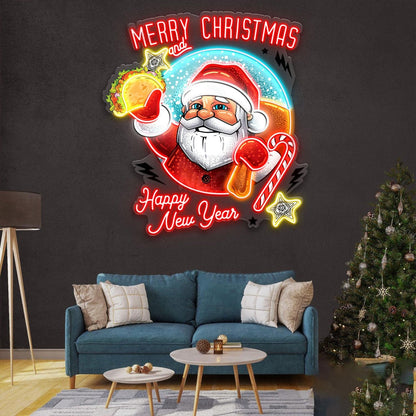 Personalized Santa Claus Christmas and New Year Tacos Acrylic Led Neon Sign | Shineneon