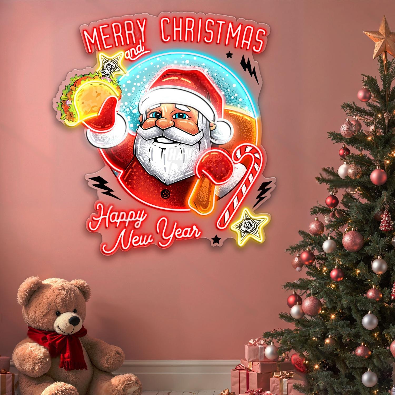 Personalized Santa Claus Christmas and New Year Tacos Acrylic Led Neon Sign | Shineneon