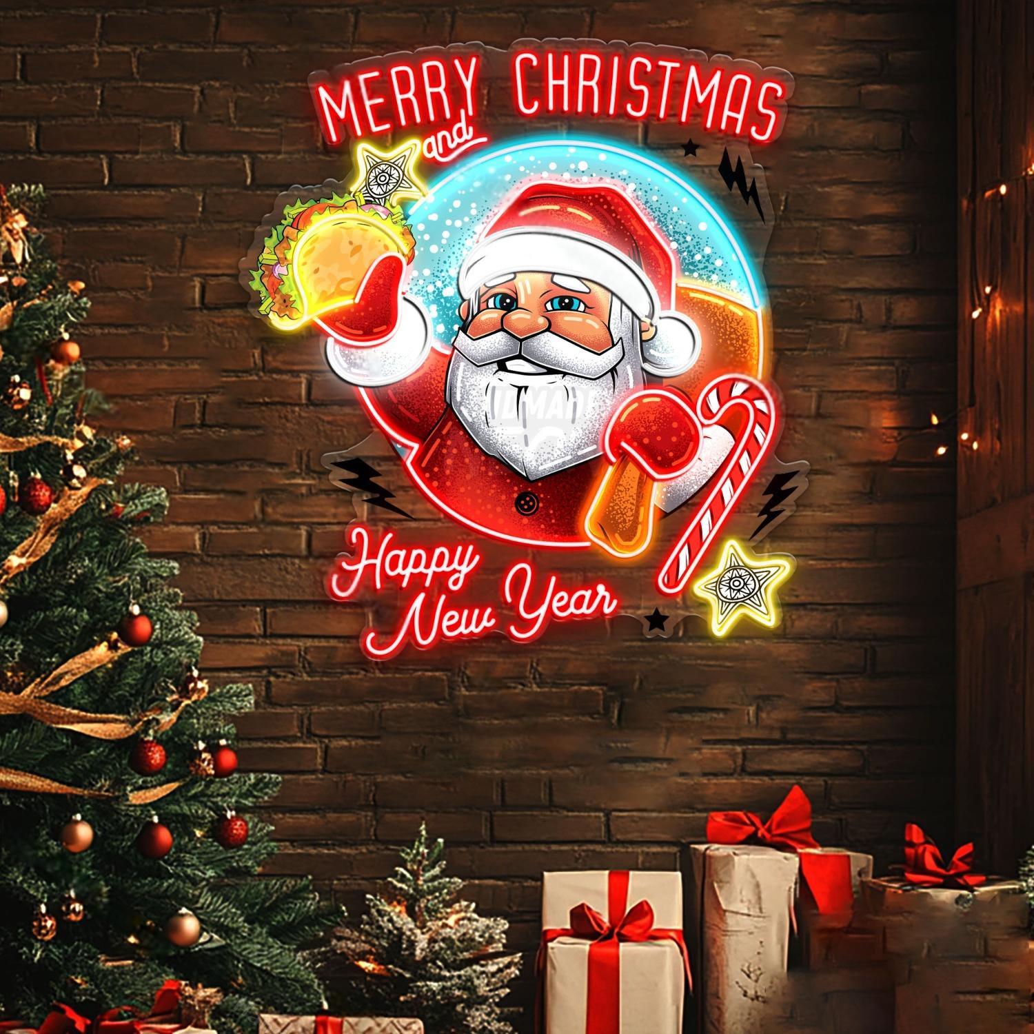 Personalized Santa Claus Christmas and New Year Tacos Acrylic Led Neon Sign | Shineneon