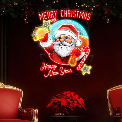 Personalized Santa Claus Christmas and New Year Tacos Acrylic Led Neon Sign | Shineneon