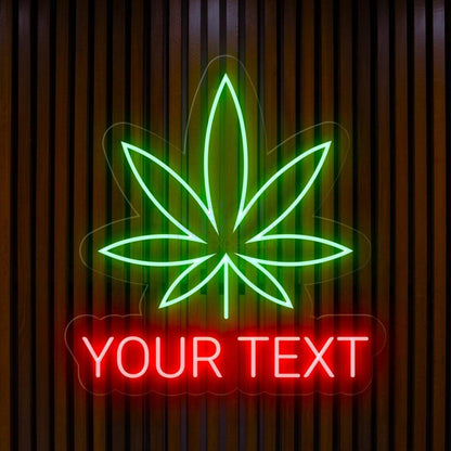 Personalized Weed Leaf Led Neon Sign With Red Green Custom Text For Bar Home Decor | Shineneon