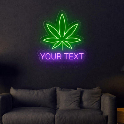 Personalized Weed Leaf Led Neon Sign With Red Green Custom Text For Bar Home Decor | Shineneon