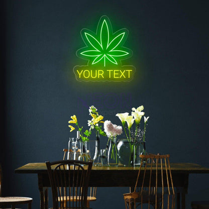 Personalized Weed Leaf Led Neon Sign With Red Green Custom Text For Bar Home Decor | Shineneon