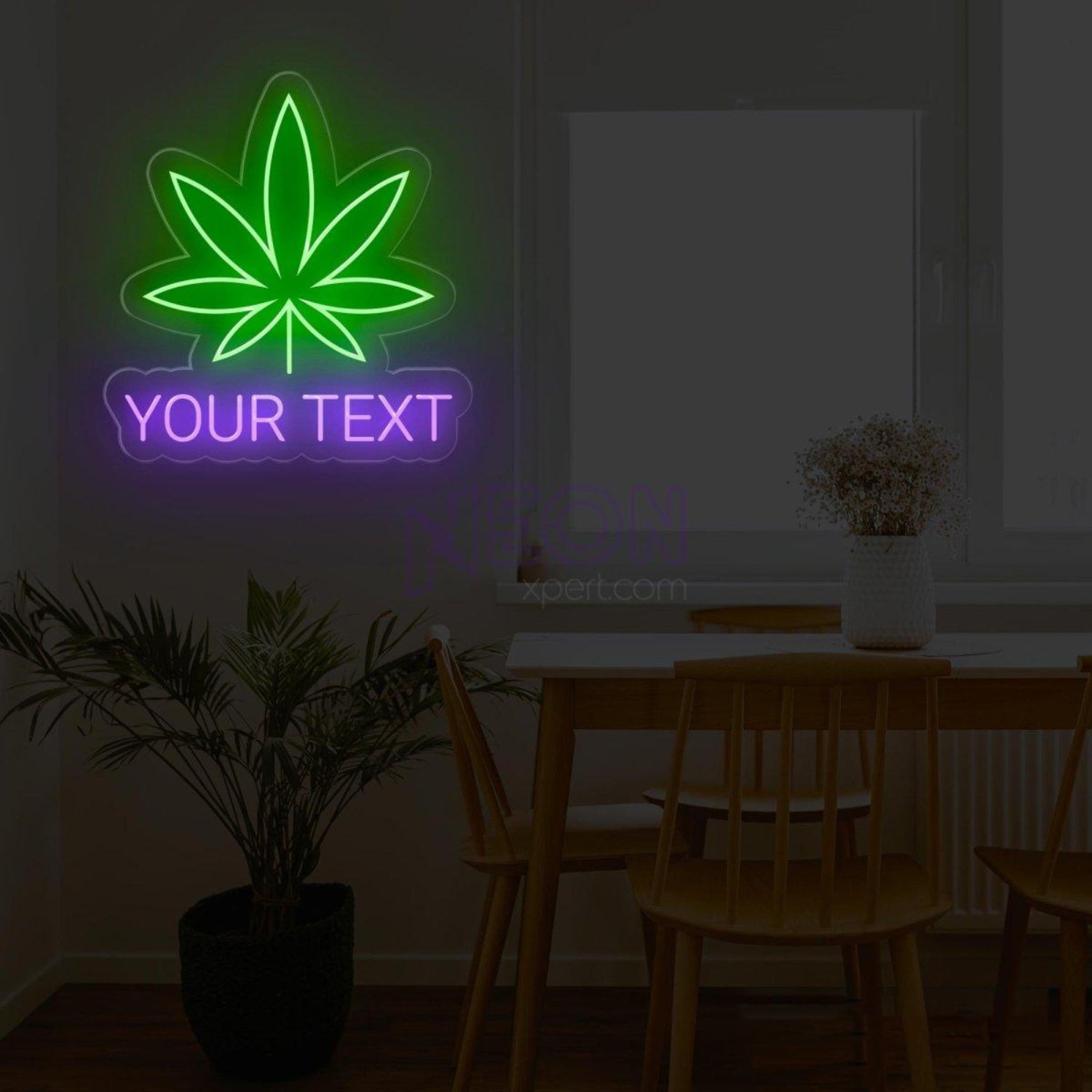 Personalized Weed Leaf Led Neon Sign With Red Green Custom Text For Bar Home Decor | Shineneon