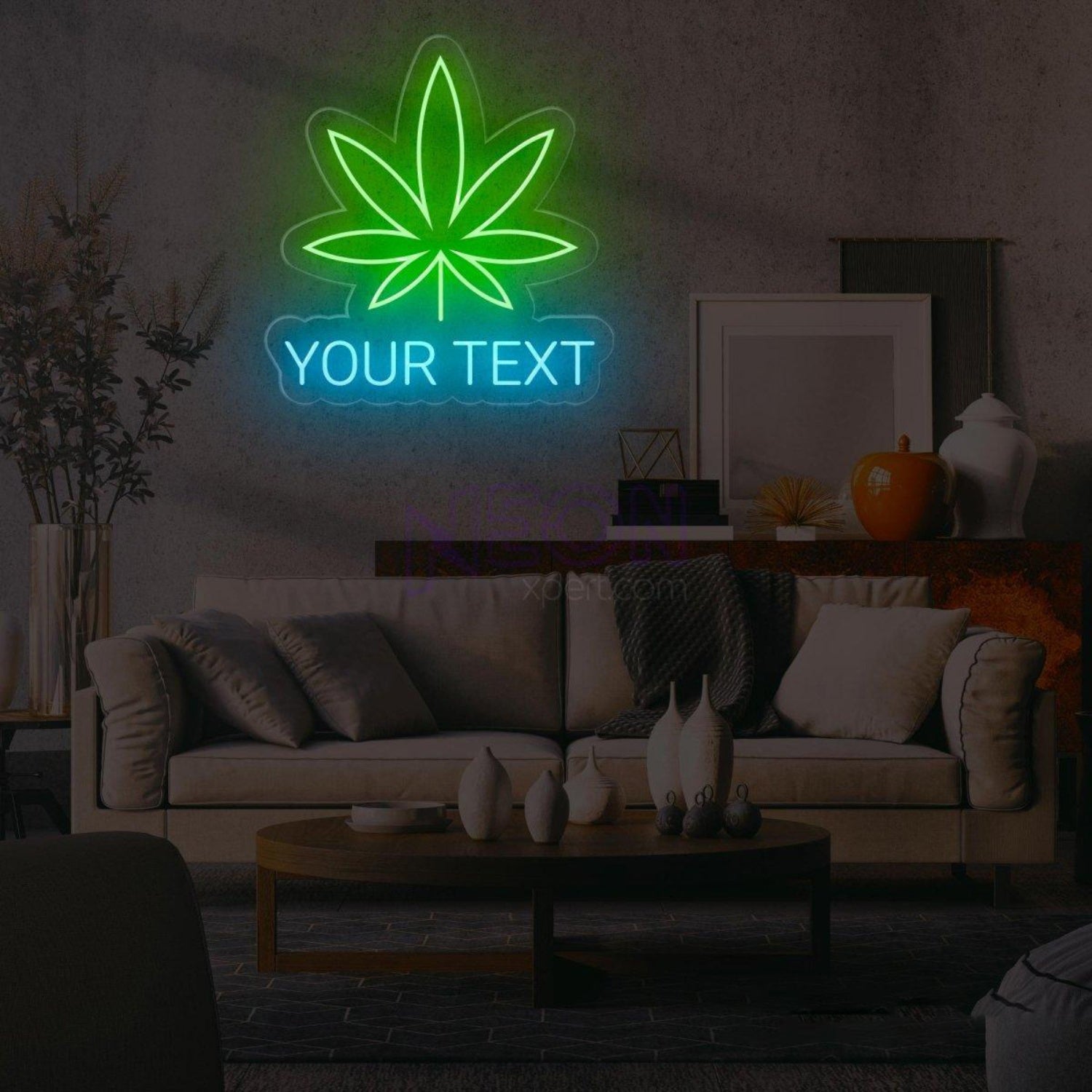 Personalized Weed Leaf Led Neon Sign With Red Green Custom Text For Bar Home Decor | Shineneon