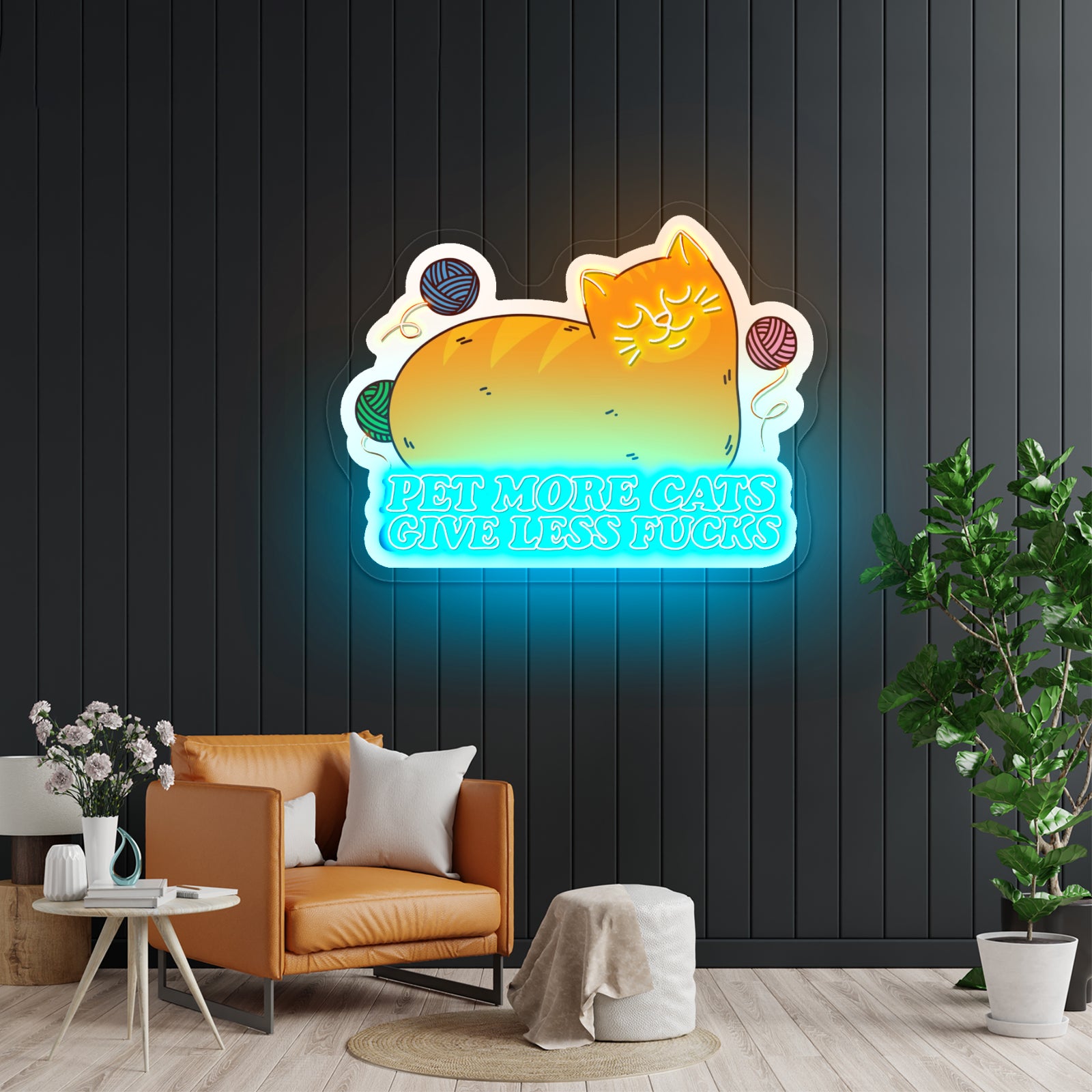Pet More Cats Give Less Fks Artwork Large Neon Signs