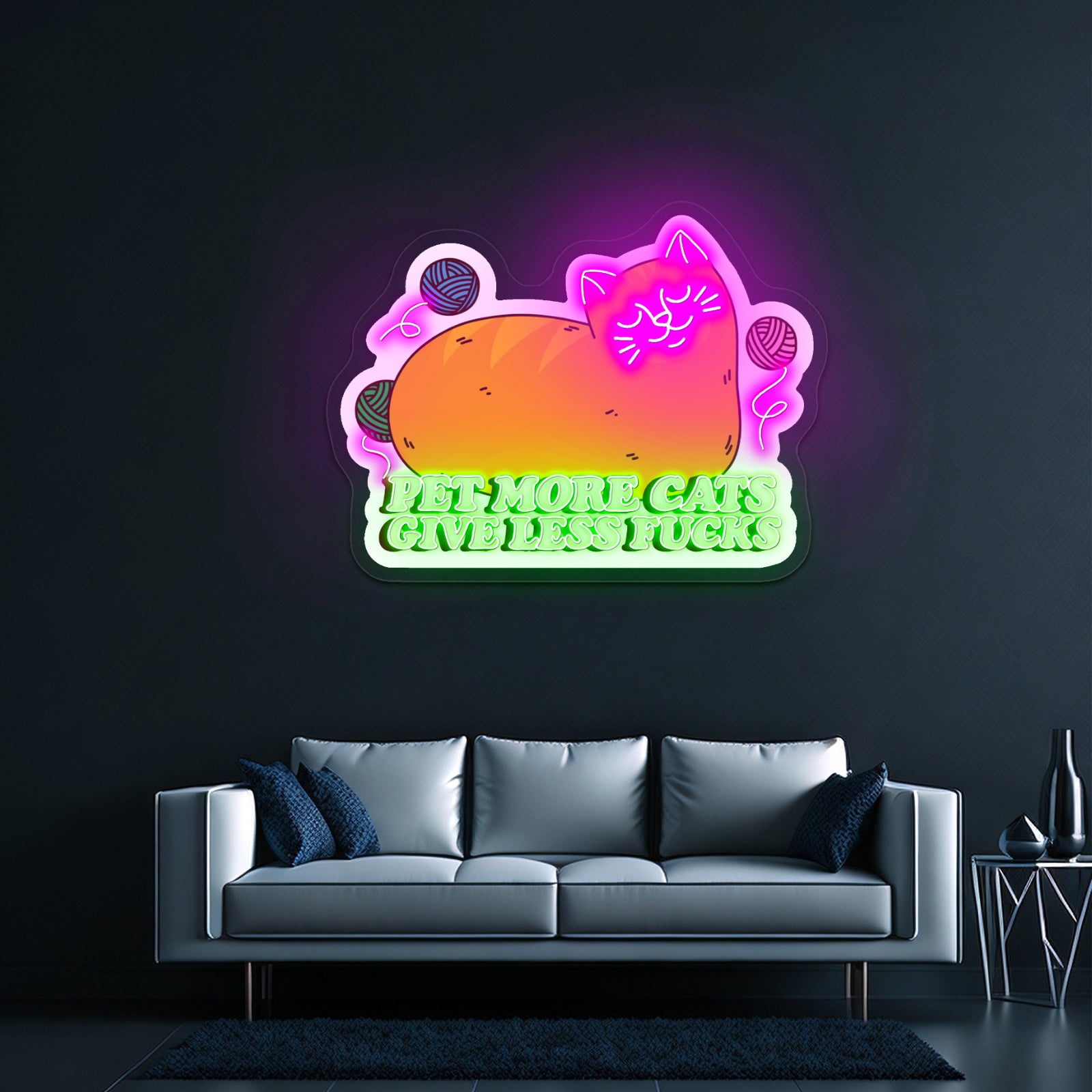 Pet More Cats Give Less Fks Artwork Large Neon Signs