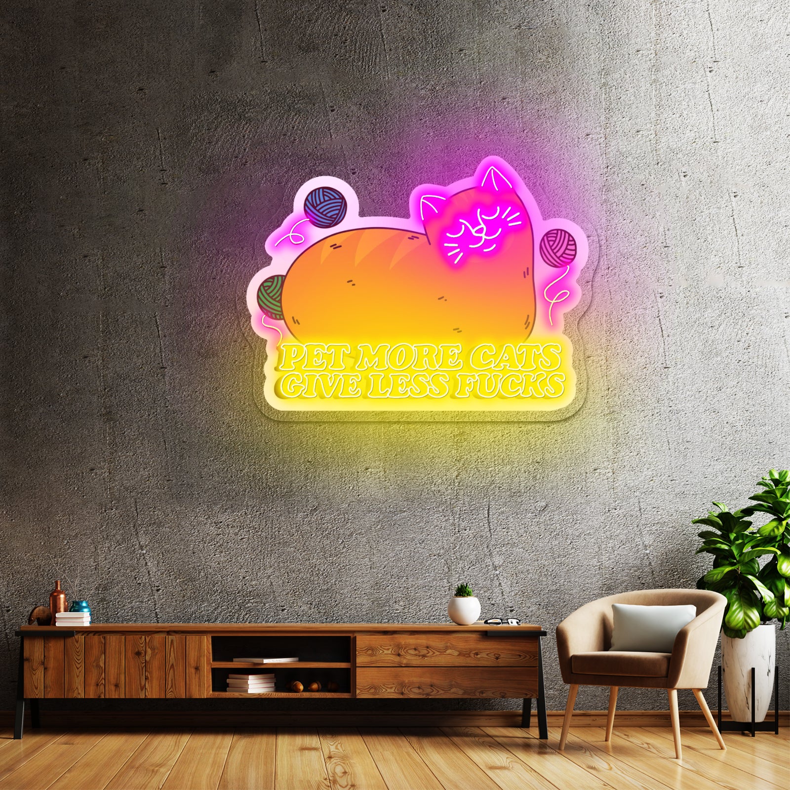 Pet More Cats Give Less Fks Artwork Large Neon Signs