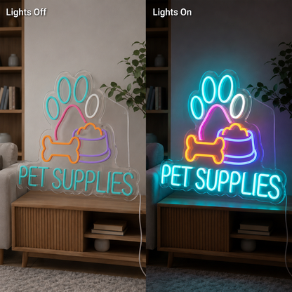Pet Supplies LED Neon Sign - 06 Day Night Comparison