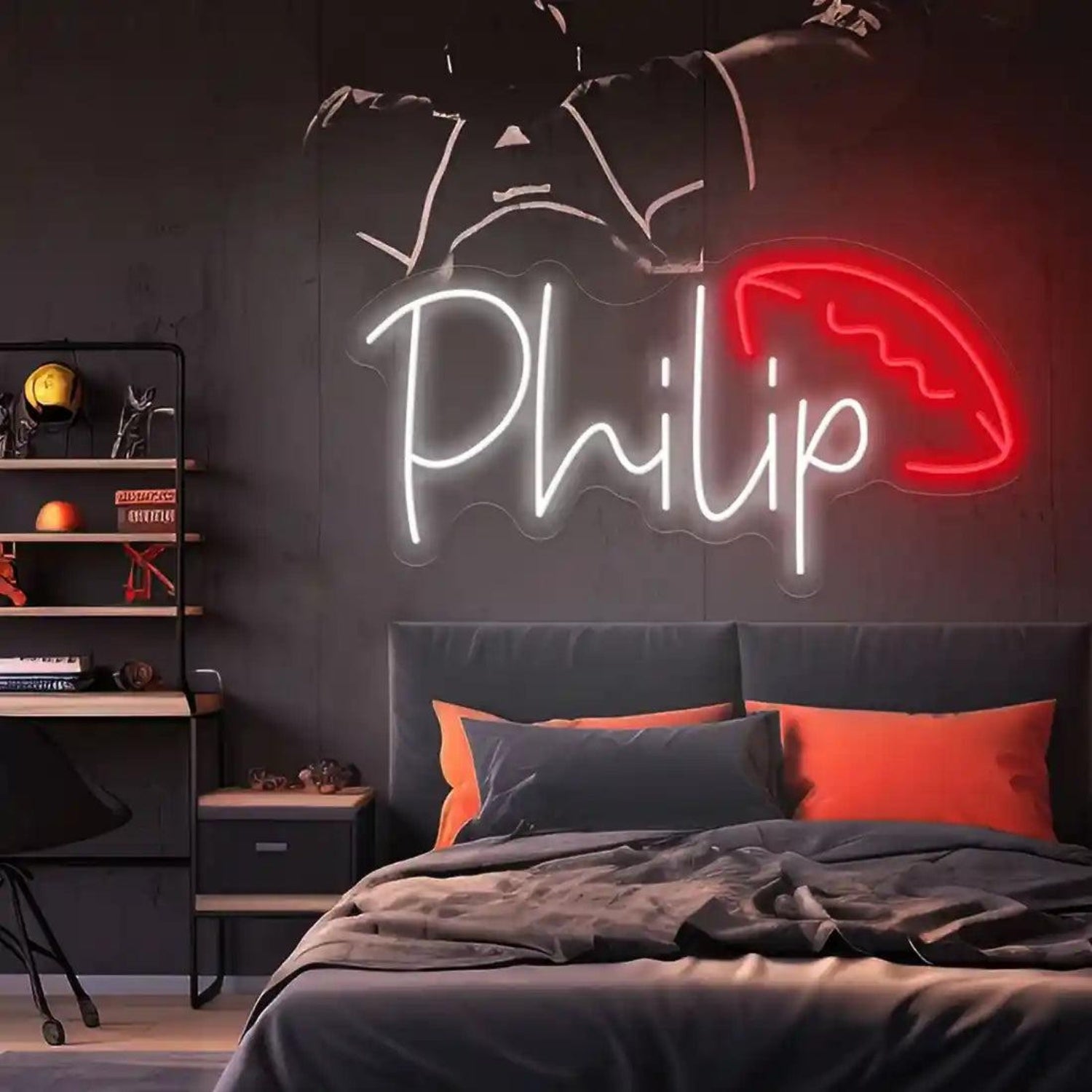 Philip White Name And Red Arc Led Neon Sign For Bedroom Wall Art | Shineneon