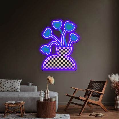 Picnic Checkered Vase With Tulips Wall Artwork Neon Signs