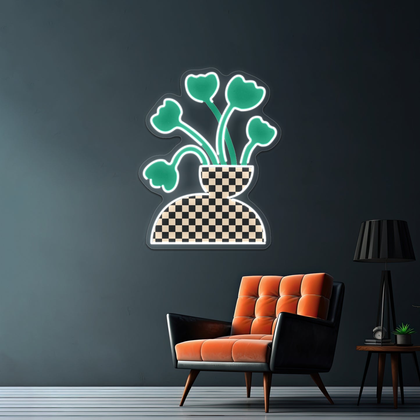 Picnic Checkered Vase With Tulips Wall Artwork Neon Signs